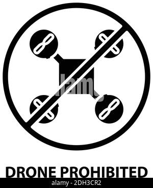 drone prohibited icon, black vector sign with editable strokes, concept illustration Stock Vector