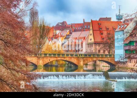 Old buildings and bridge. Nuremberg, Germany Stock Photo