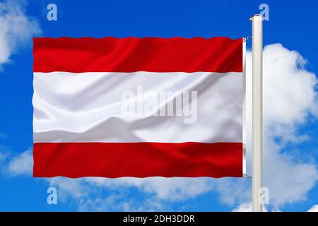 Französich-Polynesien, Tahiti, Südsee, Nationalfahne, Nationalflagge, Fahne, Flagge, Flaggenmast, Cumulus Wolken vor blauen Himmel, Stock Photo