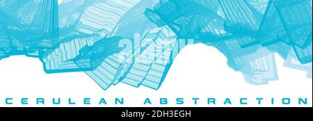 Multidimensional cerulean geometrical abstraction by thin lines on white background. Vector graphics Stock Vector