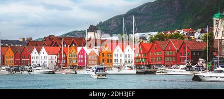 Bergen, Norway city center view with Bryggen Stock Photo