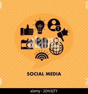 bundle of social media set block style icons in blue background vector illustration design Stock Vector