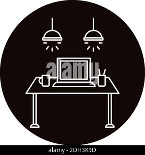 work place coworking with laptop in table line style icon vector illustration design Stock Vector