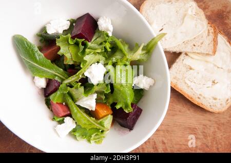 beet and goat cheese salad with home made bread
