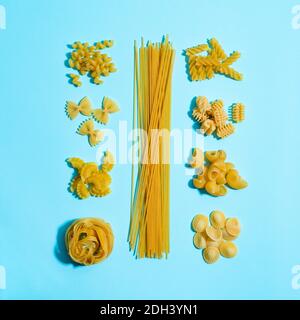 Different types of pasta. food knolling art Stock Photo