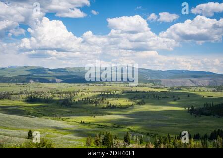 A beautiful overlooking view of nature in Yellowstone National Park, Wyoming Stock Photo