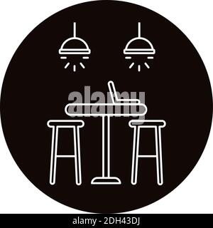 work place coworking with table and laptop line style icon vector illustration design Stock Vector