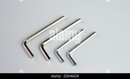 Set of hex keys top view on gray background. Stock Photo