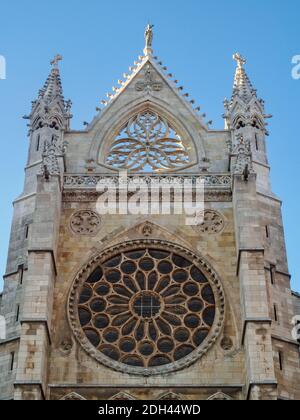 The center part of the west facade of the Santa Maria de Leon Cathedral - Leon, Castile and Leon, Spain Stock Photo