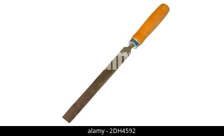 File tool with wooden handle isolated on white,close up Stock Photo