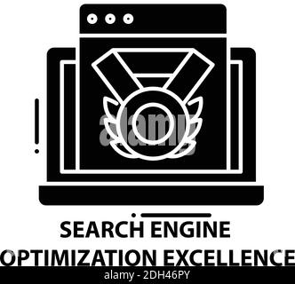 search engine optimization excellence icon, black vector sign with editable strokes, concept illustration Stock Vector
