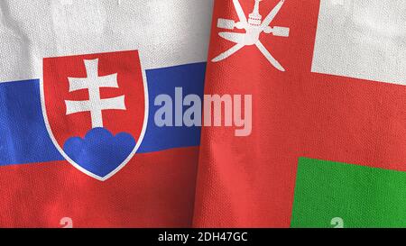 Oman and Slovakia two flags textile cloth 3D rendering Stock Photo