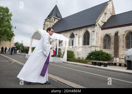 A mass marking the first anniversary of the killing of French Catholic priest Jacques Hamel by two jihadists at his church in Saint-Etienne-du-Rouvray, in Normandy, northern France on July 26, 2017. Photo by Eliot Blondet/ABACAPRESS.COM Stock Photo
