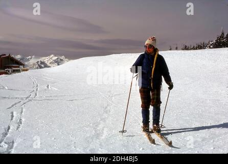 HURRICANE RIDGE, WASHINGTON - JAN 15, 1977 - Cross country skier on snowfield of Mt Angeles, Olympic National Park,Washington Stock Photo