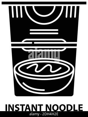 instant noodle icon, black vector sign with editable strokes, concept illustration Stock Vector