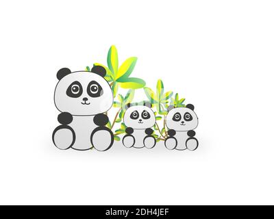 Very nice panda family on white background - 3d rendering Stock Photo