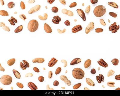 Pattern of nuts, isolated on whie Stock Photo