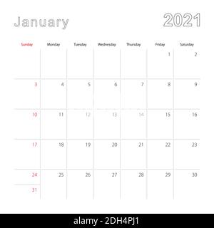 January 2021 Calendar In Modern Style Vector Illustration Stock Vector Image Art Alamy