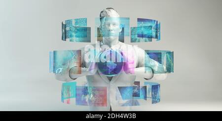 Man Using Futuristic Graphical User Interface Stock Photo