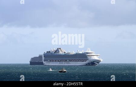 Torbay, Devon, England: The cruise liner, Emerald Princess, moored in Torbay owing to the covid / coronavirus pandemic. Stock Photo