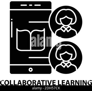 collaborative learning icon, black vector sign with editable strokes, concept illustration Stock Vector