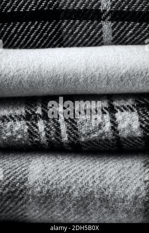 Stack of woolen checked blankets Stock Photo