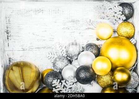 Christmas decorations in the wooden box Stock Photo