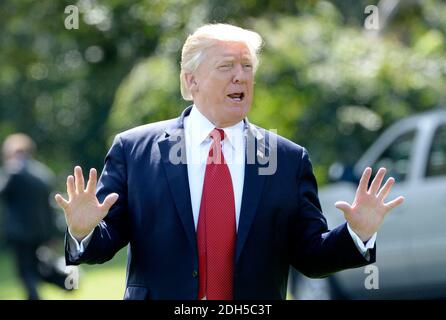 U.S. President Donald Trump speaks to reporters prior to his Marine One departure from the White House September 8, 2017 in Washington, DC. Photo by Olivier Douliery/ Abaca Stock Photo