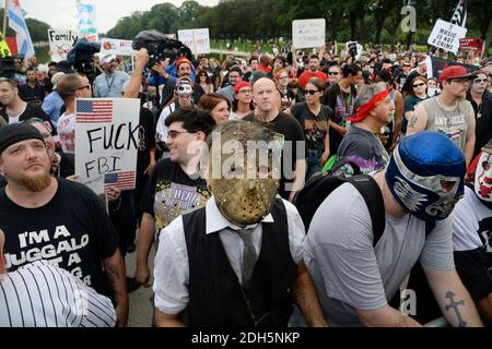 The Juggalos , fans of the rap-rock group the Insane Clown Posse demonstrate on the National Mall against the FBI for classifying them as a hybrid gang on September 16, 2017 in Washington, DC. Photo by Olivier Douliery/ Abaca Stock Photo