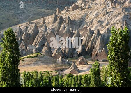 large group of rock formation in Yaprakhisar near Ihlara valley, Cappadocia - Turkey Stock Photo