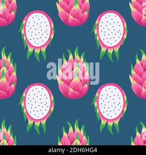 Vector seamless pattern with dragon fruit. Stock Vector