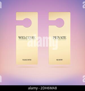 Set of tag on door with text Welcome and Private Stock Vector