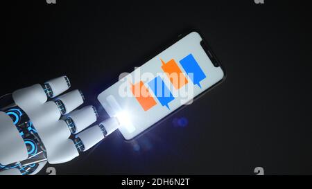 Humanoid Robot Chatbot Click Smatphone Stock Photo
