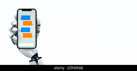 Humanoid Robot Chatbot Click Smatphone Stock Photo