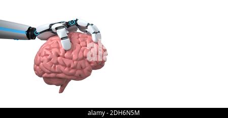Humanoid Robot Hand Human Brain Stock Photo