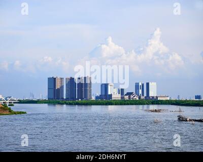 Jakarta, Indonesia - November 13, 2020 : a line of skyscrapers in the reclaimed beach area of Pantai Indah Kapuk, North Jakarta Stock Photo