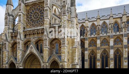 Westminster abbey facade close up in london Stock Photo