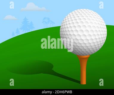 sport ball for golf on stand, tee with shadow on field, course. Golf competition. Vector Stock Vector