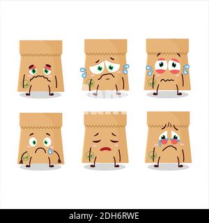 Recycle paper bag cartoon character with sad expression. Vector illustration Stock Vector