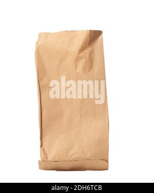 Disposable bag of brown kraft paper isolated on white background, concept of rejection of plastic pa Stock Photo