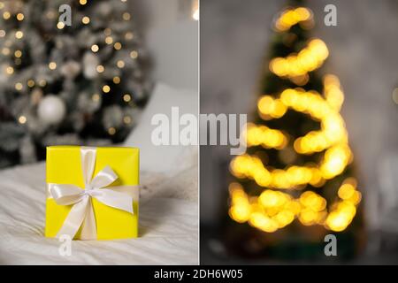 Collage demonstrating trendy colors 2021 - Gray and Yellow. New year coming concept. Stock Photo