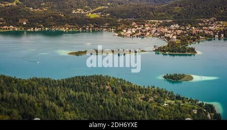 View from Pyramidenkogel tower of the Lake Worthersee in Austria Stock Photo