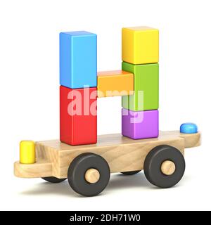 Wooden train font Letter H 3D Stock Photo