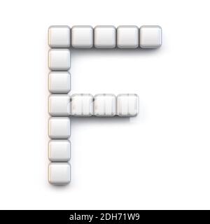 White cube, pixel font Letter F 3D Stock Photo