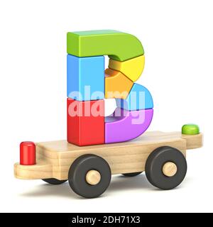 Wooden train font Letter B 3D Stock Photo