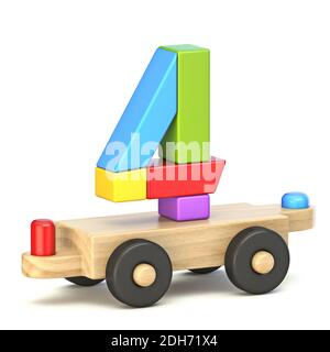  Wooden train Number 4 FOUR 3D render illustration isolated on white ...