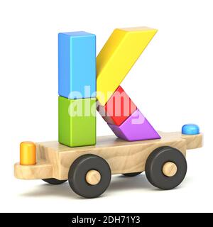 Wooden train font Letter K 3D Stock Photo