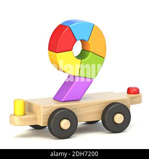 Wooden train Number 9 NINE 3D Stock Photo
