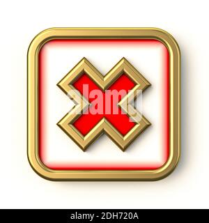 Golden red square check mark 3D Stock Photo