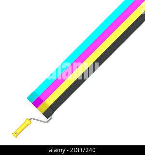 CMYK color paint roller brush 3D Stock Photo